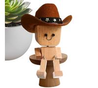 Stylish Shaking Wooden Figurine, Wobbly Spring Cowboy Toy, 7.5x6cm/3x2.4in Compact Dashboard Ornament with Smooth Texture for Convenient Placement Decorative Equipment for Car Living Room Bedroom