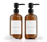 Stylish Soap Dispenser Set of 2 for Kitchen Or Bathroom - Quality 21oz Dish and Hand Soap Dispensers - Extra Durable Amber Dispensers Perfectly Enhance Your Bathroom Or Kitchen