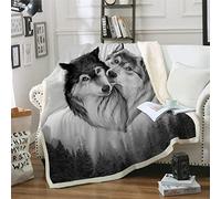 Stylishbed Couverture de lit en polaire avec motif loup imprimé 3D - Gris - 150 x 200 cm