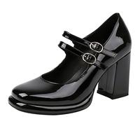 StyliShoes Escarpins à plateau Mary Jane pour femme avec double sangle et talon épais, Noir , 40 EU