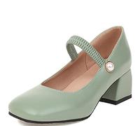StyliShoes Escarpins Mary Jane à bout carré pour femme - Talon épais et à enfiler, vert, 39 EU