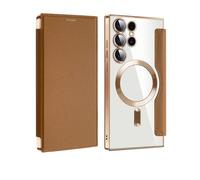 Stylistory Phone Case, Magnetic Flip Leather Case for Samsung S22-S25 Ultra - Full Cover with Wireless Charging, Lens Protection & Anti-Drop Design (S23 Plus,Brown)