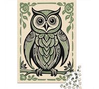 Stylized Owl Illustration with Floral Frame Puzzle Adulte De 1000 Pièces, 38x26cm/1000pcs; Loisir Calme À Partager en Famille; Pièces Blanches pour Un Tri Pratique