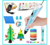 Stylo 3D Bleu pour Enfant Professionnel avec 12 couleurs de Filament PLA 1.75mm | avec Livre de Dessin 3D et Protège-doigts