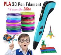 Stylo 3D pour enfants avec écran LCD, 12 couleurs x 3M filament PLA, peinture graffiti 3D éducative DIY - Bleu