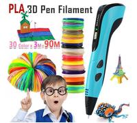 Stylo 3D pour enfants avec écran LCD, 30 couleurs x 3M filament PLA, peinture graffiti 3D éducative DIY - Bleu