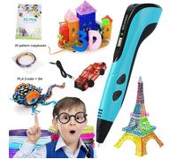 Stylo 3D pour enfants avec écran LCD, filament PLA 3 couleurs et 20 motifs, peinture graffiti éducative DIY - Bleu