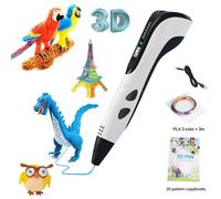 Stylo 3D pour enfants avec écran LCD, filament PLA 3 couleurs et 20 motifs, peinture graffiti éducative DIY - Blanc