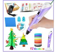 Stylo 3D Professionnel pour Enfant - avec 12 Couleurs de Filament PLA 1.75mm avec Livre de Dessin 3D et Protège doigts