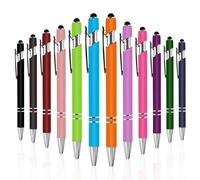 Stylo à Bille 2 en 1, Stylet Tactile Rétractable, Lot de 12 | Stylo 2 en 1 avec pointe tactile, corps aluminium doux au toucher et clip, pour écran, bureau, école et voyage