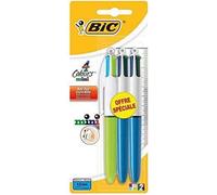 stylo à bille 4 couleurs rétractable - BIC - Lot de 3 - Mini format compact - 4 encres : noir, bleu, rouge, vert
