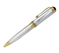 Stylo à Bille à Rotation Xezo Maestro, Pointe Moyenne. Nacre Blanche Océanique, Argent 925 et Plaqué Or 18 Carats. Fait Main, Édition Limitée Numéroté