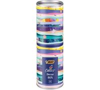 BIC Stylo 4 Couleurs Décor Box – rétractable, pointe moyenne 1 mm, boîte métallique, lot de 8