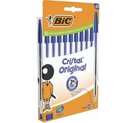 BIC Stylo bille Cristal Original – pointe moyenne 1 mm à capuchon – Bleu – Pochette de 10