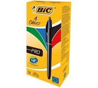 Stylo à bille - BIC - Lot de 12 - Pro - Pointe fine - Couleurs assorties - Bleu, noir, rouge, vert