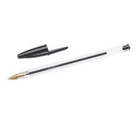BIC Stylo à bille Cristal Médium, noir, pointe M, manche transparent, encre indélébile