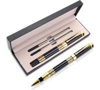 Stylo À Bille De Luxe En Métal De 1 Mm Avec Coffret Cadeau Et 2 Recharges D'encre Noire À Pointe Moyenne,Stylo À Bille Fantaisie Pour Homme Et Femme,Signature (Noir)