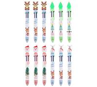 Stylo à Bille de Noël - 12 Pièces Encre Gel 6 Couleurs - Fineliner Pen Avec Homme des Neiges, Père Noël, Renne, Arbre