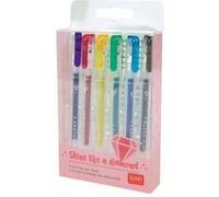 LEGAMI - Lot de 6 Mini Stylos Gel Glitterate, 0,8 x 10,8 cm, Shine Like a Diamond, Diamètre de la pointe 1,0 mm, Couleur Violet, Or, Vert, Bleu, Rose, Noir