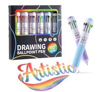 Stylo À Bille Multicolore - Pointe ABS 0,88 Mm Design 10 En 1 | 60 Couleurs De Dessin, Paquet De 6 Avec Bille Roulante À 360° | Stylos De Couleur Empilables Pour Écrire Des Croquis, Un Journal Et Une