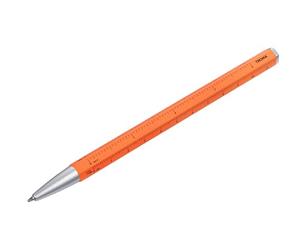 Stylo à bille multitâche avec mine D1 noire - CONSTRUCTION BASIC - règle en centimètres/pouces, échelle 1:20/1:50 - changement de mine facile - aluminium, métal - argenté, néon orange