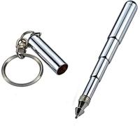 Stylo à bille pliable en acier inoxydable avec porte-clés. Mini stylo à bille extensible et rétractable. Pratique à transporter. Léger et extensible