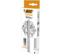 BIC Stylo à bille rechargeable Cristal Re'new – encre noire – 2 cartouches