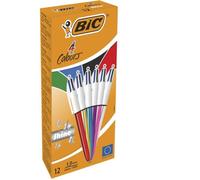 BIC 4 Couleurs Shine Stylos-Bille Rétractables Pointe Moyenne (1,0 mm) - Corps Assortis Métallisés, Boîte de 12