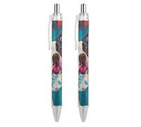 Stylo à bille rétractable Bulldog coloré et vibrant, pointe de 0,5 mm, encre noire, écriture fluide, lot de 2