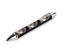 Stylo à bille rétractable noir avec motif chien Corgi dans un chapeau de drapeau militaire russe, pointe fine 0,5 mm, 1 pièce AS PIC 2
