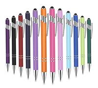 Stylo à Bille Stylet 2 en 1 Rétractable Stylets Tactile Capacitifs pour Appareil à Écran Tactile Stylet en Métal pour École, Bureau, Voyages 1.0 mm Encre Noire 12 Pièces
