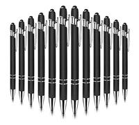 Stylo à Bille Stylet 2 en 1 Rétractable Stylets Tactile Capacitifs pour Appareil à Écran Tactile Stylet en Métal pour École, Bureau, Voyages 1.0 mm Encre Noire 12 Pièces Couleur Noire