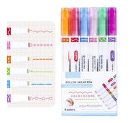Stylo à bordure magique, lot de 6 stylos à dessin, surligneur courbe, fournitures multifonctions pour scrapbooking, stylos à bordure magique amusants pour l'écriture de journal, planificateur