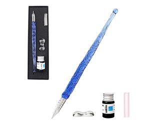Stylo à cristal fait à la main, ensemble de stylos à plume en verre, profitez d'une inspiration créative de la nature comme cadeau de décoration de peinture. (Méduse bleue) (motif eau)