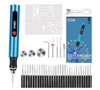 Stylo à graver électrique, machine à graver sans fil rechargeable par USB, graveur rotatif portable for la gravure de bijoux, bois, verre et pierre, for artistes et bricoleurs.(Blue)