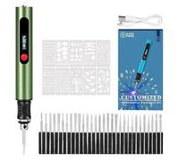 Stylo à graver - Machine portable de précision avec embouts réglables, mini stylo à graver for artistes débutants, for la gravure sur céramique, verre, bois et pierres(Green)