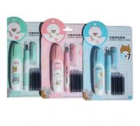 Stylo à large plume avec effaceur magique et 7 recharges d'encre bleue effaçable, lot de fournitures de bureau, fournitures scolaires, cadeau pour garçons, filles, adultes Taille M couleur aléatoire