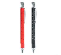 Stylo à outils polyvalent combinant écriture et mesure, règle de 0 à 7,6 cm avec niveau à bulle, pointe de tournevis pour réparations domestiques, graduations claires, plastique (bleu argent)