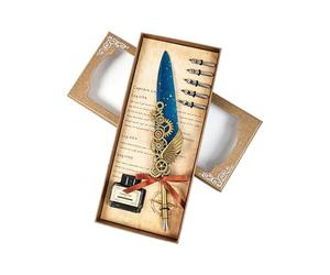Stylo à plume rétro gravé en métal antique avec 5 pointes interchangeables et encres pour écriture artistique en métal antique