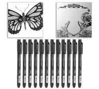 Stylo à pointe fine - SONEW - Micron Liner - 12pcs - Encre noire à base d'eau - Idéal pour le dessin