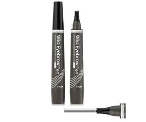 Stylo à Sourcils Waterproof 4 Pointes Microblading - Crayon Tatouage Liquide Longue Tenue pour Maquillage Naturel, Résistant à l’Eau et à la Transpiration (Gris Brun/Gray Brown)