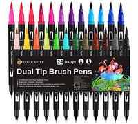 Stylo Aquarelle Dual Brush Pen, 24 Couleurs, pour Feutre Coloriage Adulte Mandala Bullet Journal Calligraphie Manga Pointes de Pinceau 1-2mm et de Feutre Fine 0,4 mm