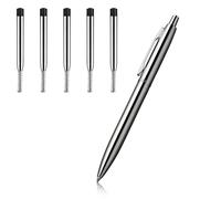 Stylo Bille, 1 Stylo à Bille Rétractable avec 5 Recharges Métalliques Remplaçables, Pointe Moyenne de 0,5 mm, Encre Noire, pour Bureau, école, Entreprise - Acier Inoxydable