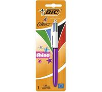 Stylo-bille 4 couleurs rétractable - BIC - 4 couleurs - Pointe moyenne 1,0 mm - Corps métallisé brillant