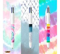 Stylo-Bille - BIC - 4 Couleurs - Décor Tie Dye - Rechargeable - Mixte - Blister x 3