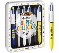 BIC Stylos-bille 4 Couleurs – Décors Messages/Botanique & Tie-dye – Pointe moyenne 1,0 mm – Boîte 6