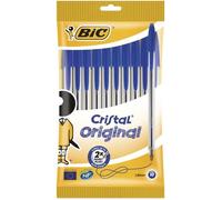 Stylo-bille - BIC - Cristal® Original x10 - Encre bleue - Pointe moyenne - Corps transparent