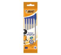 Stylo bille bleu Bic Cristal Original à capuchon pointe 1 mm écriture moyenne - Pochette de 5