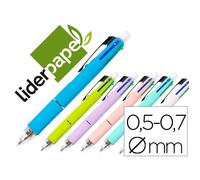 Stylo-bille liderpapel 5 en 1 pointe 0.5mm trait 0.7mm rétractable 4 couleurs d'encre porte-mine 0.5mm gomme