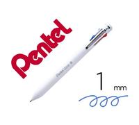 Stylo-bille pentel 4 couleurs izee retractable pointe large 1mm clip metal corps blanc